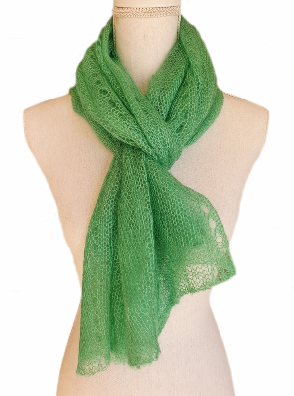 Echarpe mohair et soie vert chlorophylle