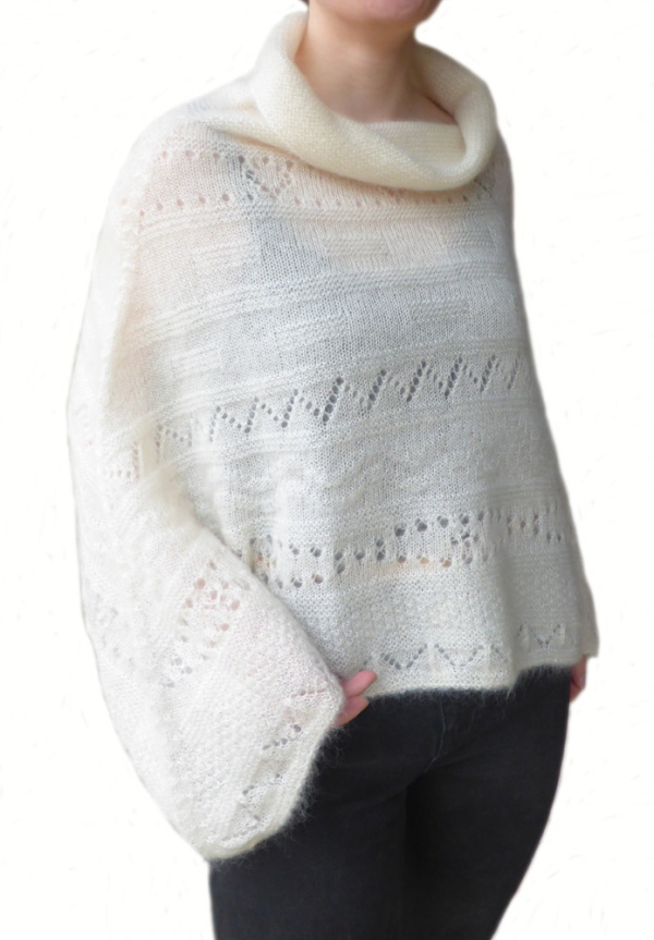 Poncho mohair et soie ecru fin