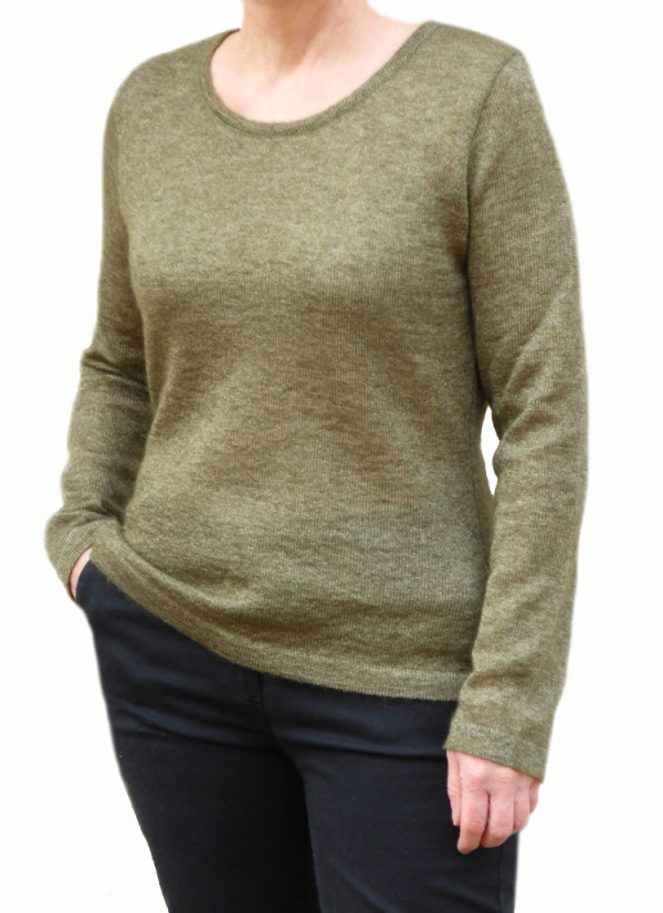 Pull mohair col rond vert kaki