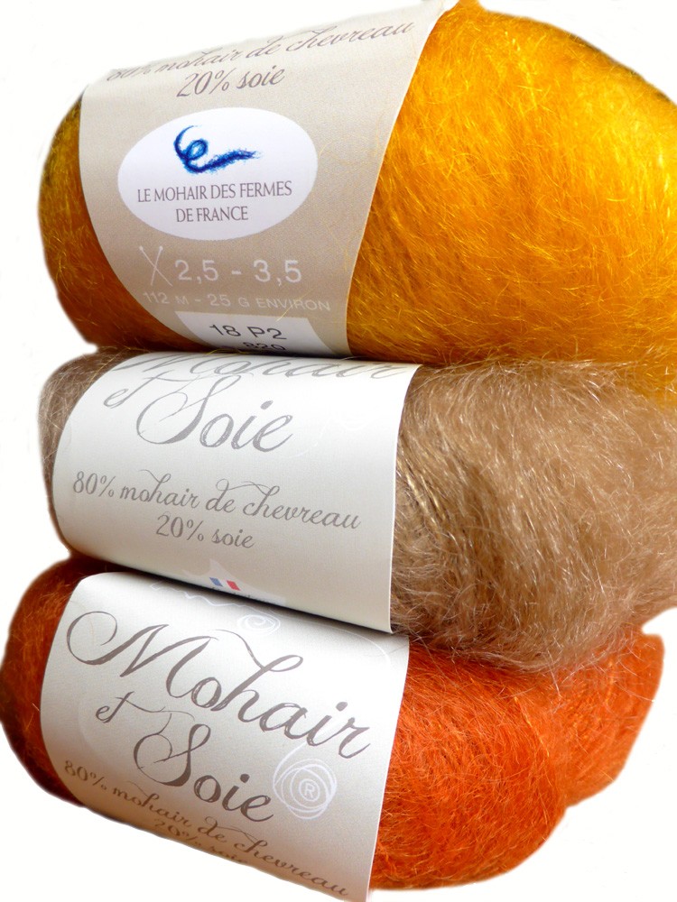 Pelote de laine mohair et soie doucine. 80% mohair et 20% soie. 25 grammes  et 112 mètres. - Mohair en Touraine
